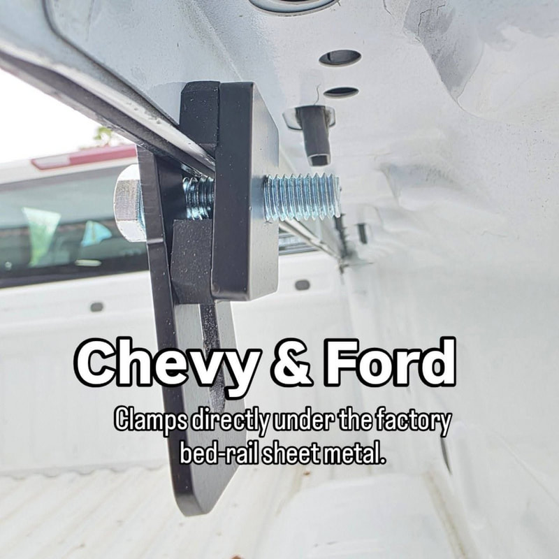 Clamp installed under downward bed rail lip